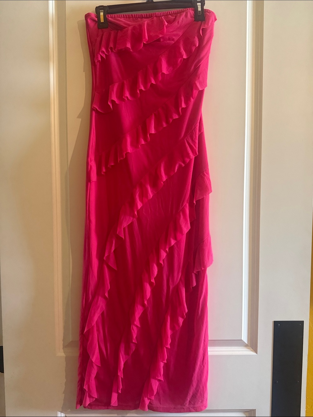 Fashion Bug Hot Pink Ruffled Strapless Maxi Dress